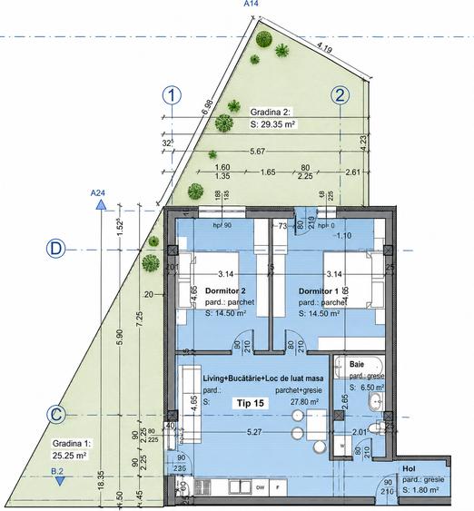 Apartament 3 camere cu grădină privată | Parter | 67 mp utili + 55 mp curte