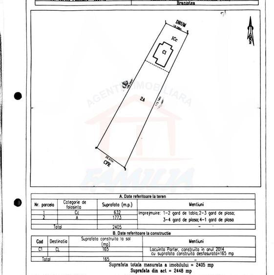 96000 Euro casa+garaj+teren 2.405mp in com Branistea, sat V. Alecsand