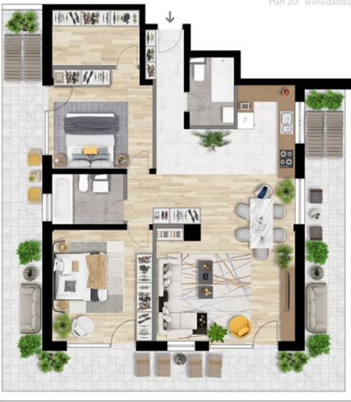 Apartament 3 CAM, SU 89.2MP, 2 BAI 1 TERASA, zona INTRE LACURI