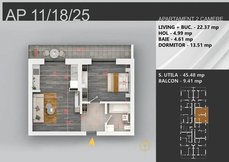Apartament 2 camere etaj intermediar 56 mp Theodor Pallady