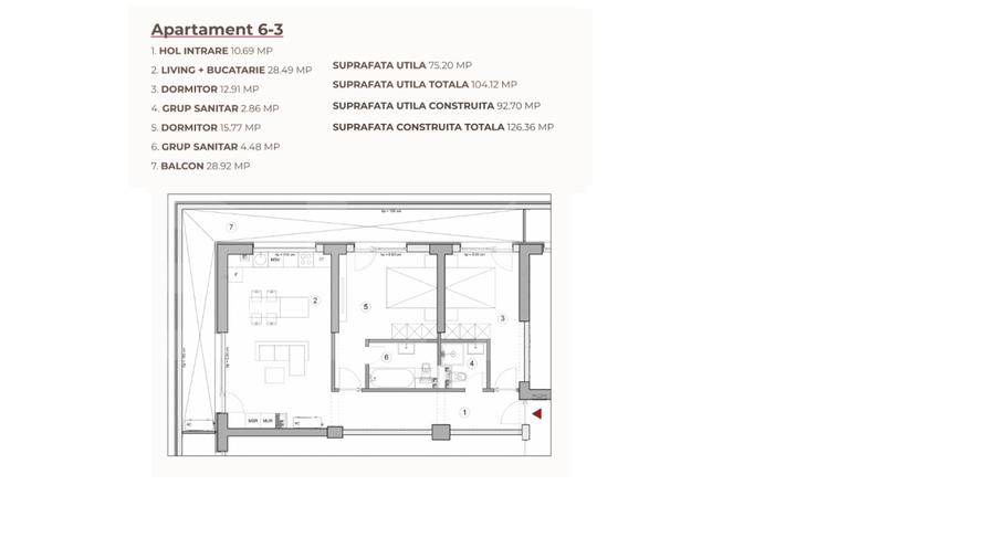 Apartament open space 3 camere 104.12 mp în ansamblu cu 0% Comision la Achiziție