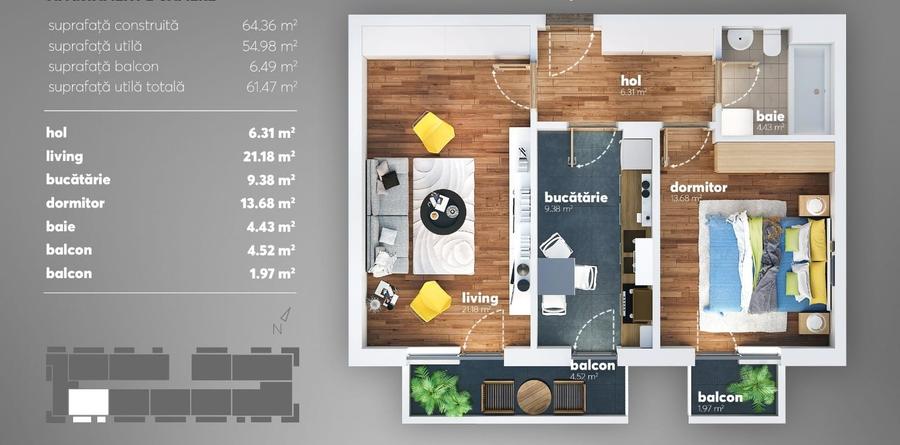 Grand Kristal - Apartament 2 camere , ideal investitie