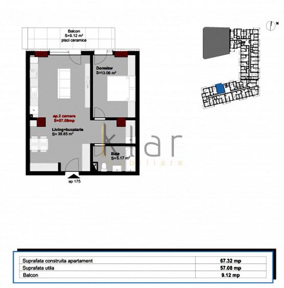 Apartament 2 camere 57mp, Centru, zona NTT Data