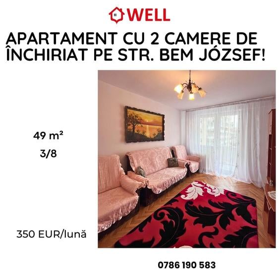 Apartament cu 2 camere de închiriat în Sfântu Gheorghe, pe strada Bem József!