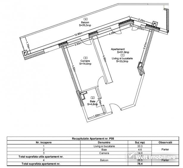 Apartament 2 cam 52mp, terasa 26.5mp, Zorilor Frunzisului