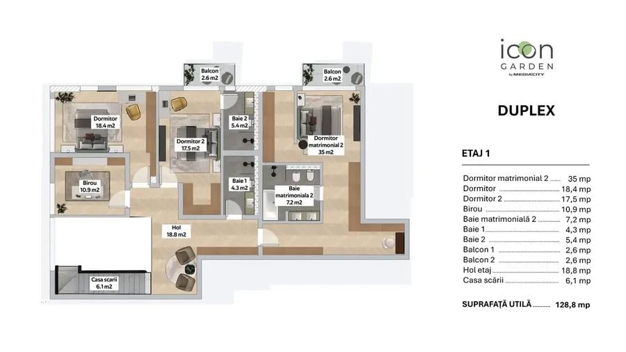 Duplex cu 6 camere + grădină de 320 mp + terasă de 238 mp