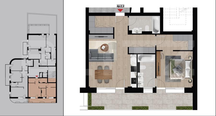 Apartament cu 2 camere, 60,10 mp, bloc nou, Etajul 2, Zona Dacia