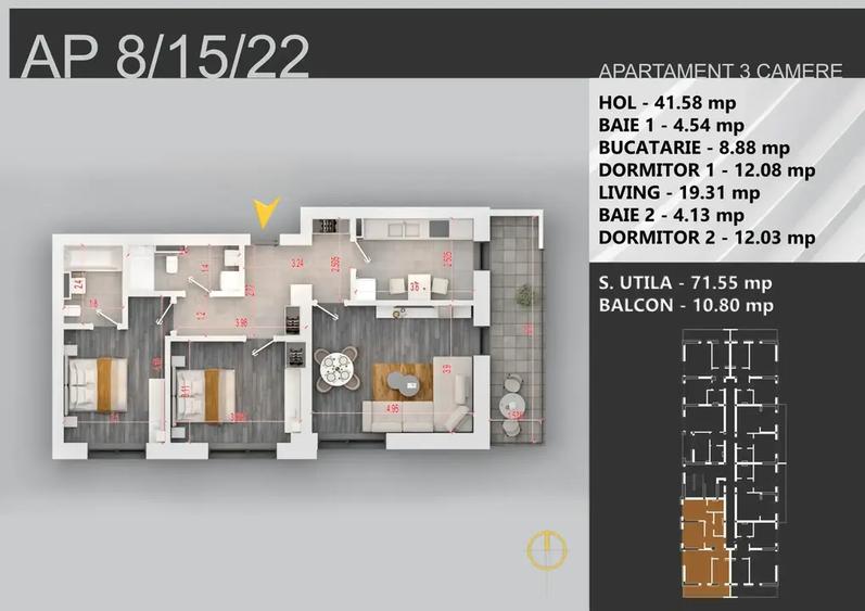 Apartament 3 camere decomandat mutare rapida bloc nou zona Pallady