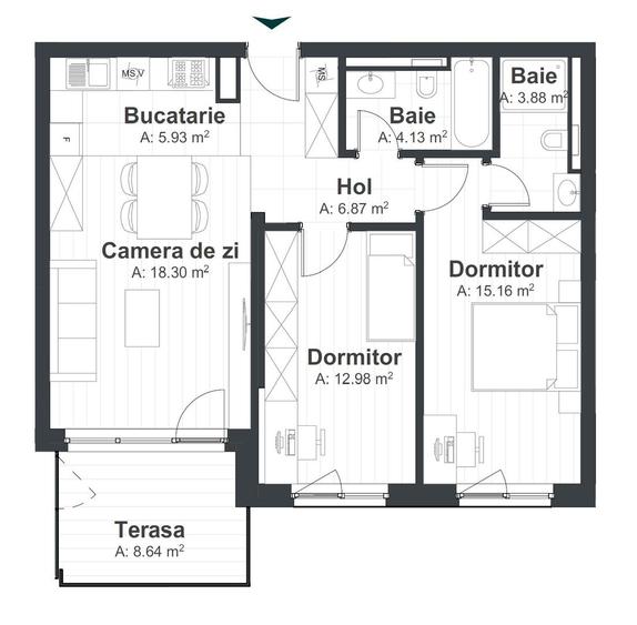 Ansamblul The Nest, 3 camere, Sud, parcare subterana -Central
