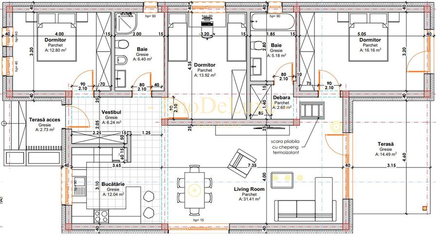 Casa individuala 1 nivel, teren 900 mp, 107 mp utili, 4 cam, com. Jucu