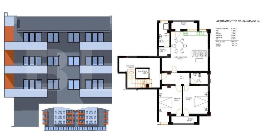 Apartament 3 camere, 93,44 mp, zona Ford