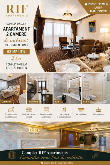 Complex RIF, Apartmente de inchiriat zona Mall Coresi, 2 camere cu 2 bai, 93 mp