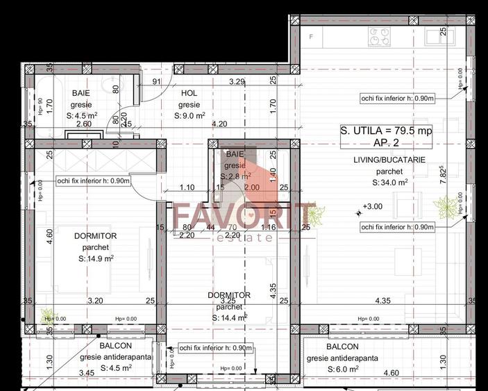 Etaj 1. Model cu 2 bai. Cu 2 locuri de parcare