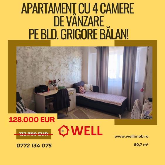 Apartament cu 4 camere de vânzare în Sfântu Gheorghe, pe bulevardul Grigore Băla