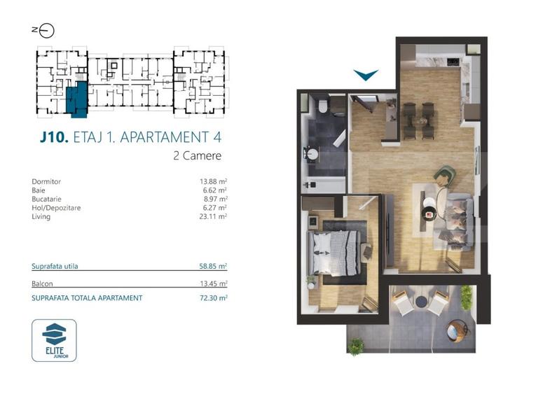 Ap. 2 camere[59 mp] Ansamblu Rezidential_zona RIVUS - 2