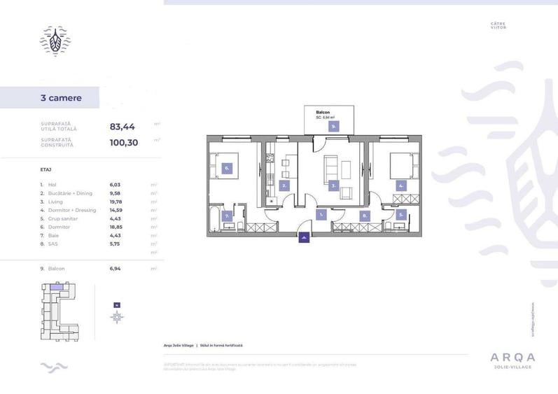 Prima închiriere | Apartament 3 camere | Parcare subterană | Jolie Village