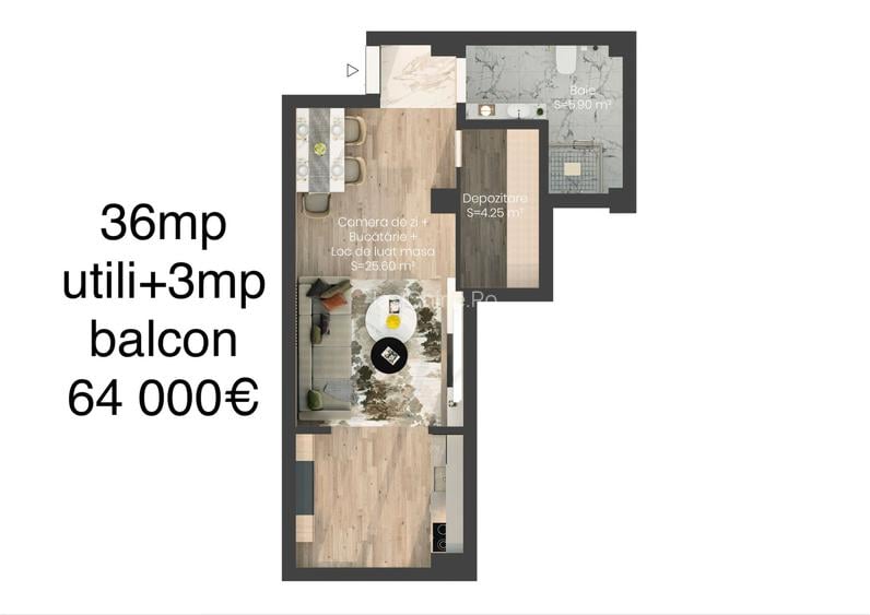 De vânzare | Apartament 1 cameră | Ansamblul IRISS | 64.000 €