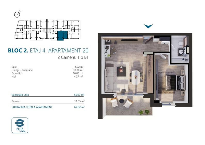 Elite Town Timisoara - Apartament 2 camere | TORONTALULUI - METRO 2