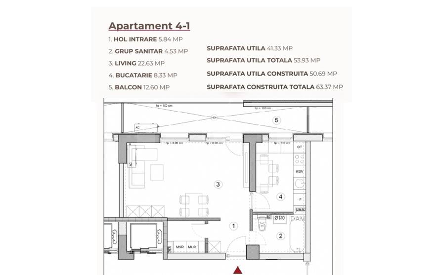 Studio 53.93 mp într-un ansamblu cu 0% Comision la Achiziție