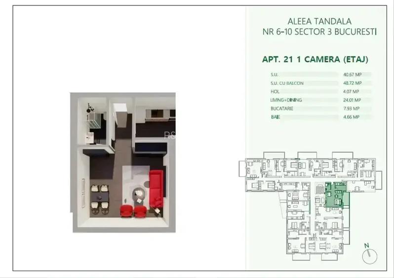 Studio Spatioas 49 mp | 500 m Metrou Mihai Bravu | Comision 0 - 20