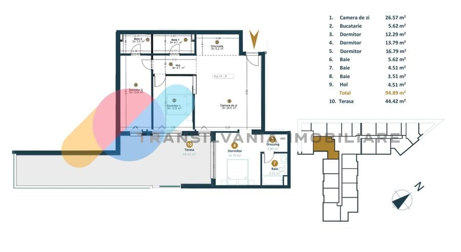 Apartament 4 camere, 93 mp utili, 53 mp terasa, Marasti