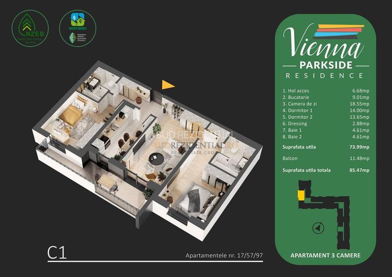 Apartament 3 camere de vanzare, Vienna Parkside, Bd. Metalurgiei - 1