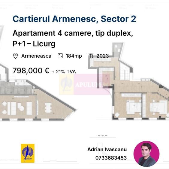 Apartament 4 camere, tip duplex, P+1 – Licurg
