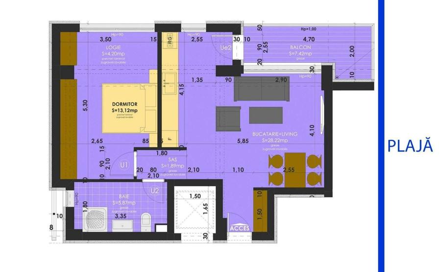 Mamaia Nord Promenada 2 Camere 61 mp Vedere La Mare Et 4/5(Lift) Mobilat Utilat