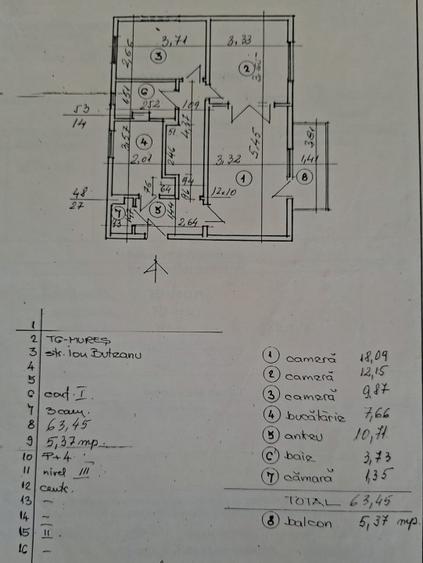 Apartament 3 camere, 64mp, Dambul Pietros