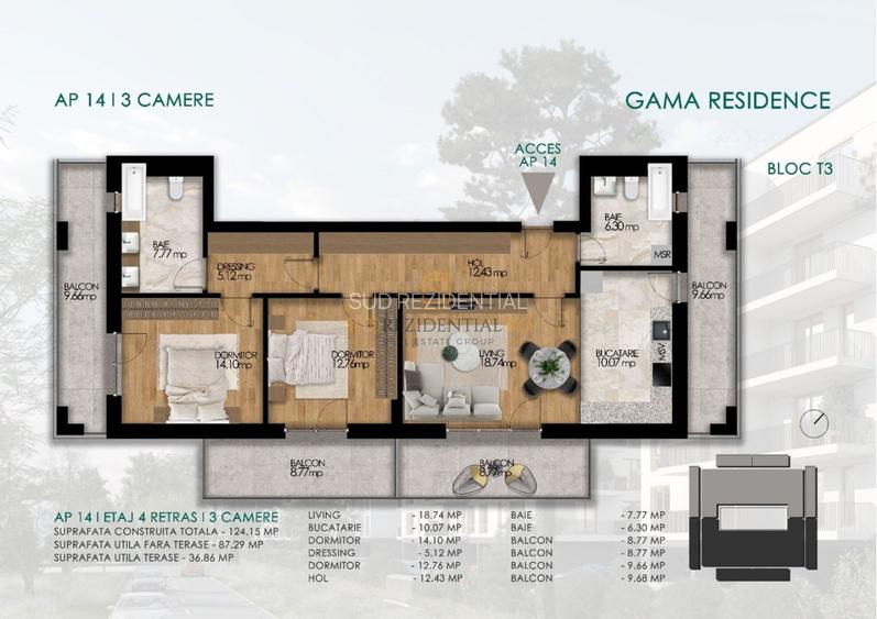 Apartament cu 3 camere, 4 balcoane, incalzire in pardoseala, Oltenitei - 12