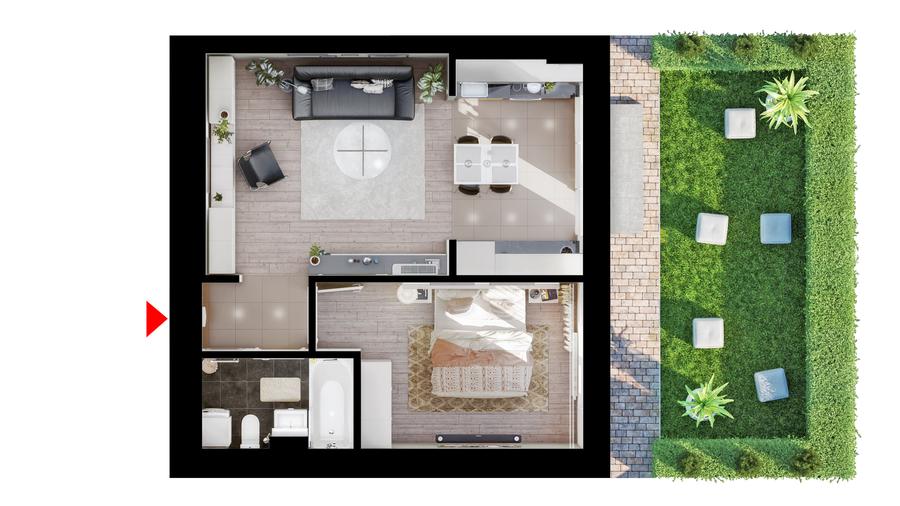 Studio Dublu cu gradina | tip 2A | HILS Republica