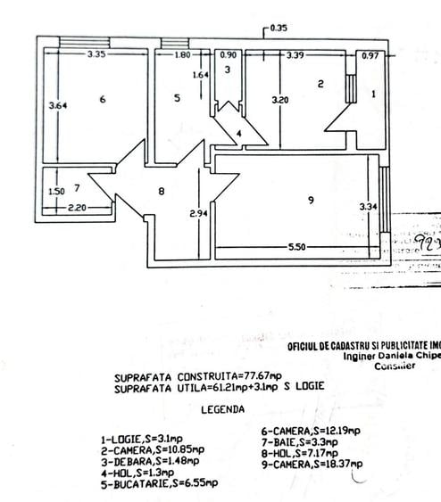 Apartament cu 3 camere, etaj 3, renovat total, VASLUI zona CENTRU-AUROCOR;