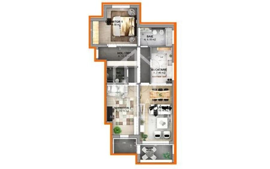 Apartament cu 3 camere la cheie, loc de parcare, terasa 12mp