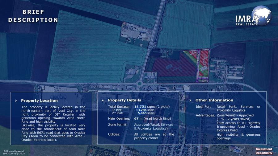 1.87 HA - Teren de Vanzare - Arad N-E (P.U.Z. Retail Aprobat)
