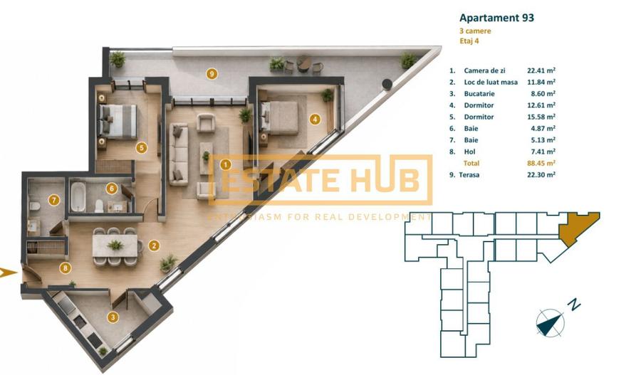 Apartament 3 camere proiect nou finalizat aproape de Iulius Mall