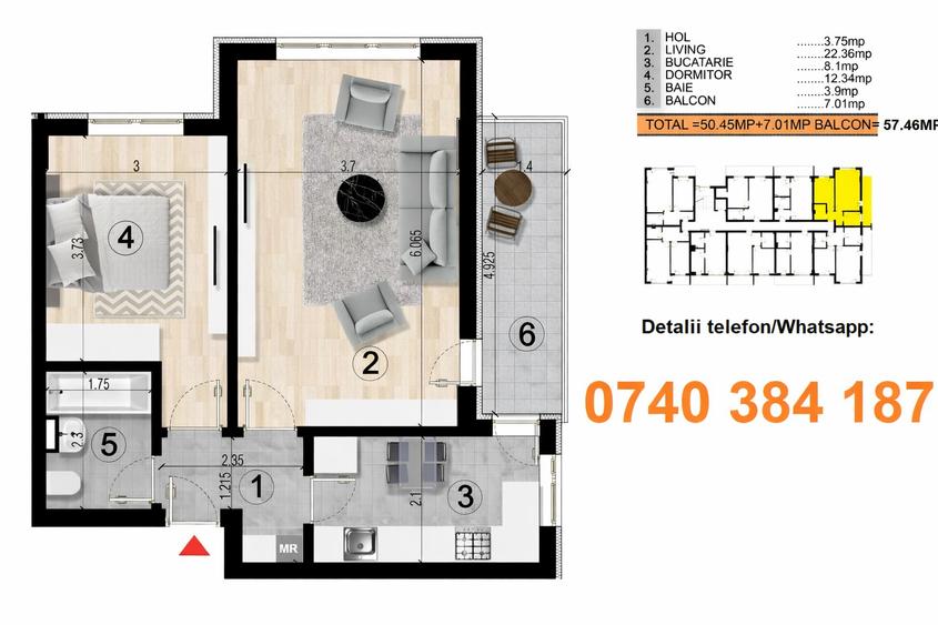 2 camere - 57.5 mpu - Metrou Berceni - Acte gata