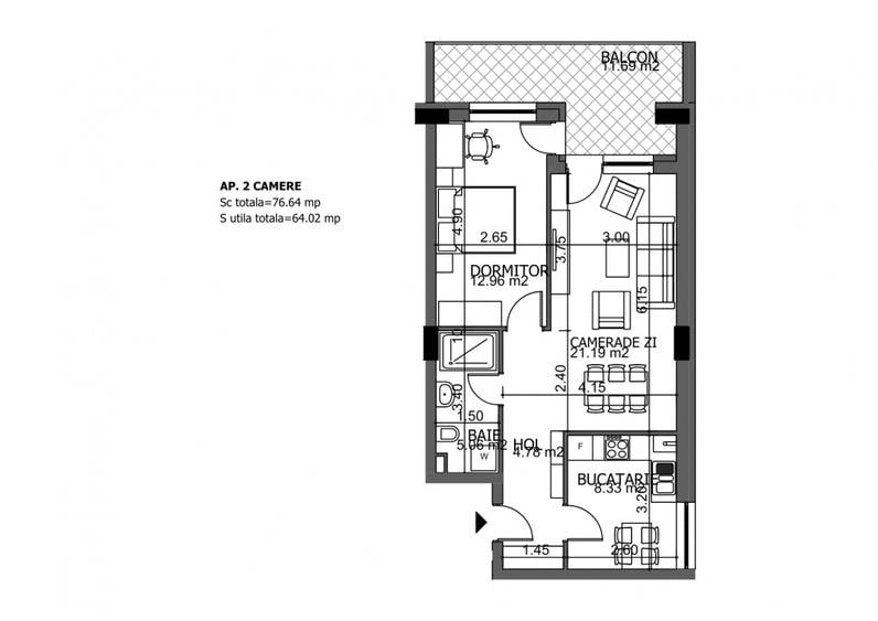 Proiect premium - zona Campus, apartament decomandat cu 2 camere de vanzare.