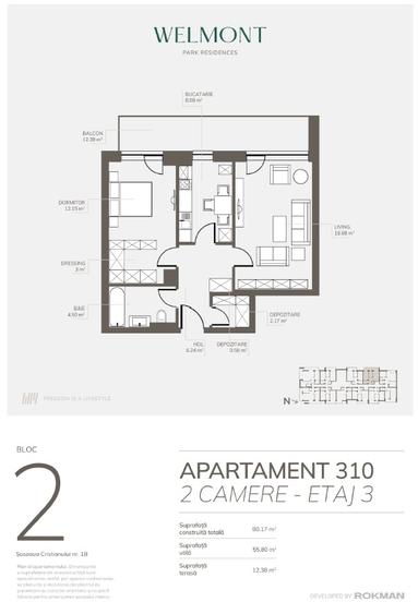 Dezvoltator, Apartament doua camere bloc 2, Welmont/Rokman