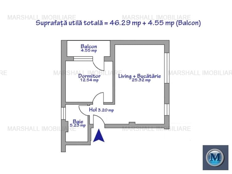Apartament 2 camere de vanzare, zona Central, 47 mp #16286