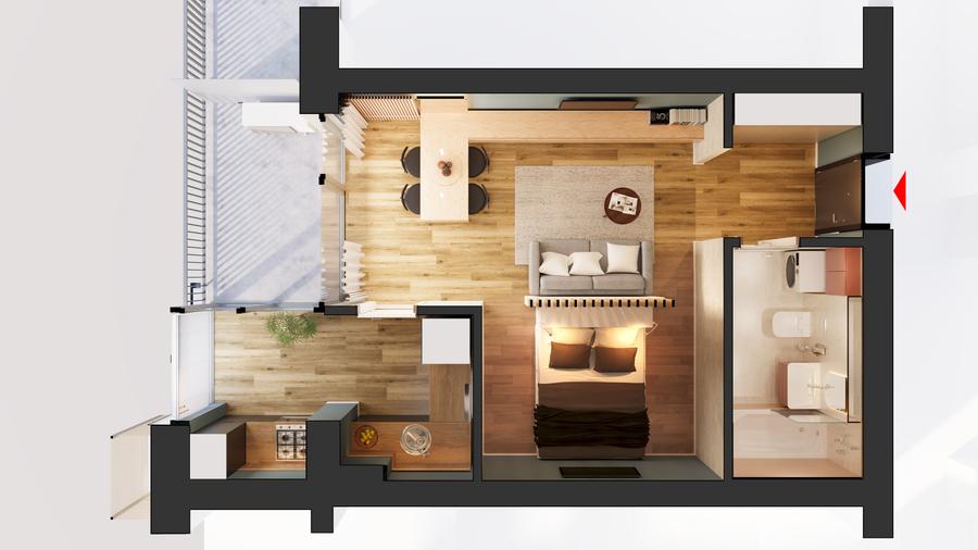 Garsoniera Tip 1B | HILS Sunrise | Ansamblu cu Pre-certificare GREEN Homes