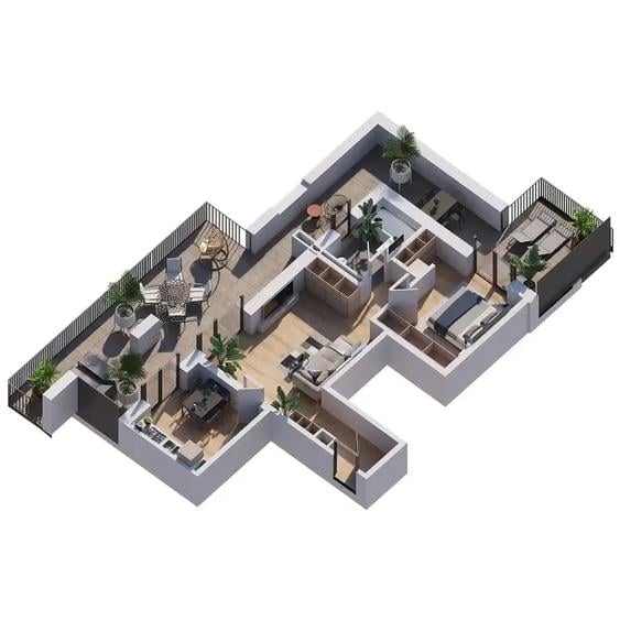 2 camere Theodor Pallady METROU la 3 minute TERASA 57 mp
