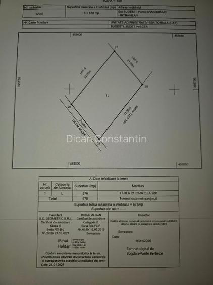 TEREN INTRAVILAN DE VÂNZARE-BUDEȘTI VÂLCEA LA 10 MINUTE DE RÂMNICU VÂLCEA