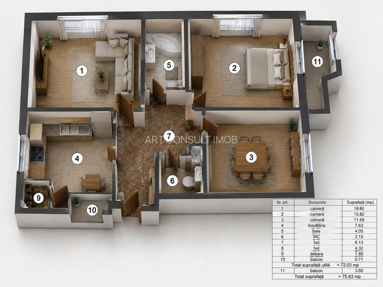 Apartament 3 Camere | Parc Sebastian | Decomandat | Centala Proprie | Parcare - 15