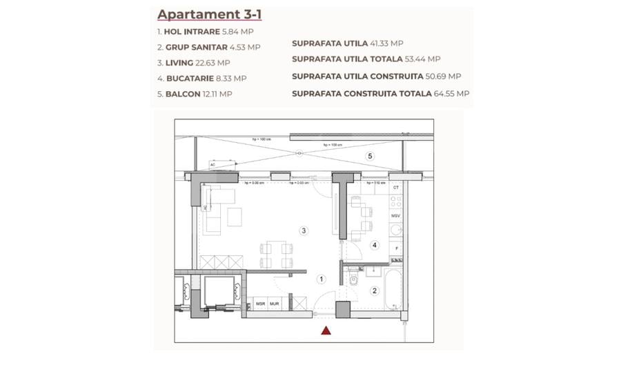 Studio 53.44 mp într-un ansamblu cu 0% Comision la Achiziție