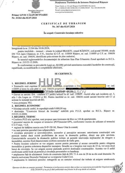 Teren dezvoltare rezidentiala Blocuri – Rasnov zona Chimica | PUZ | 144 Ap