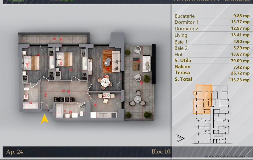Apartament 3 camere-84,49 mp | 72,71mp |  Ansamblu premium – Zona Zona Pallady