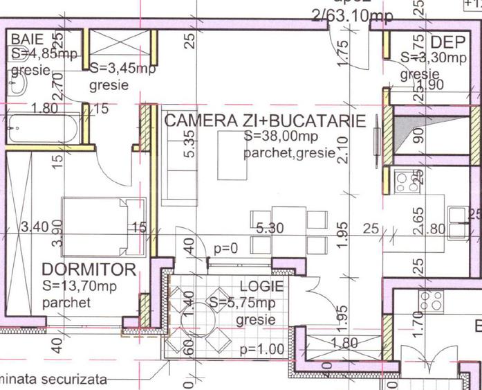 Apartament 2 camere, 63 mp, Semifinisat, Zona Andrei Muresanu