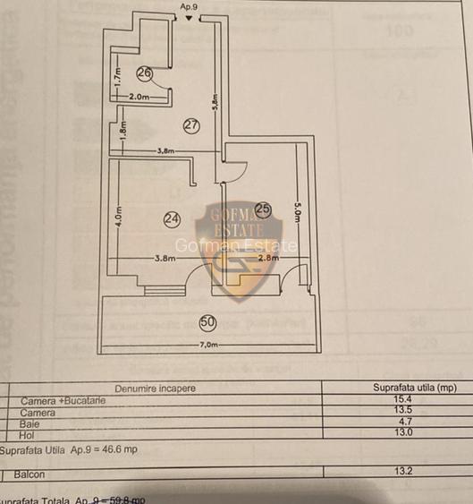 2 Cam, Mamaia , 59.8mp, balcon 13.2, etaj 1, centrala gaz, A/C, parcare - 7