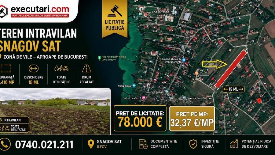 SNAGOV SAT - Teren- 2410m² - Toate utilitatile - Zona de Vile