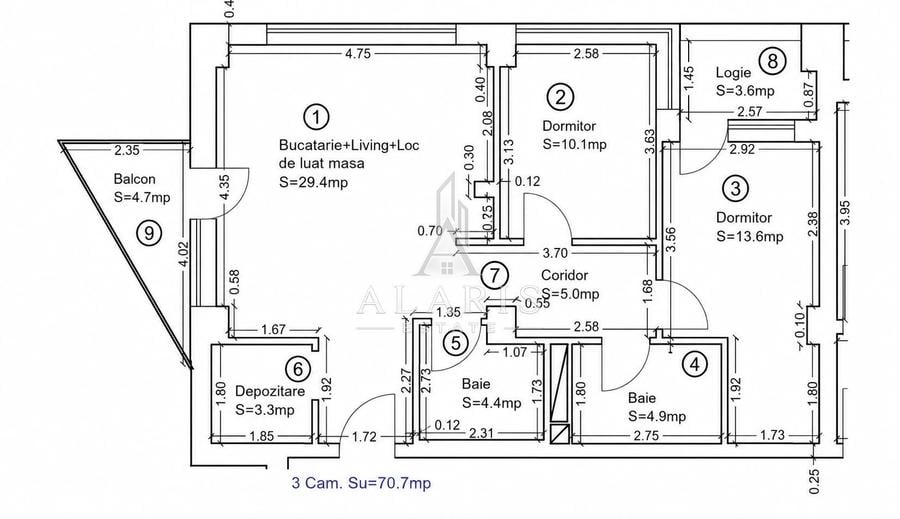 Apartament de lux cu 3 camere, 2 bai, in Torontalului